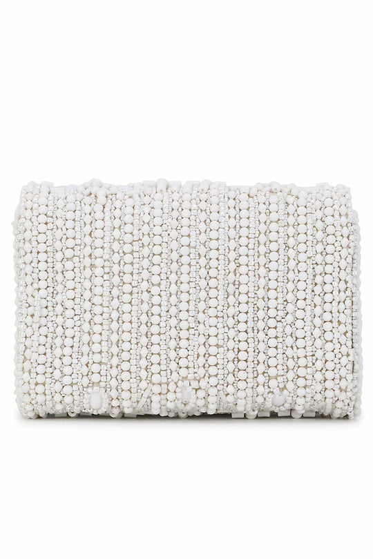 Designer White & Silver Beadwork Clutch