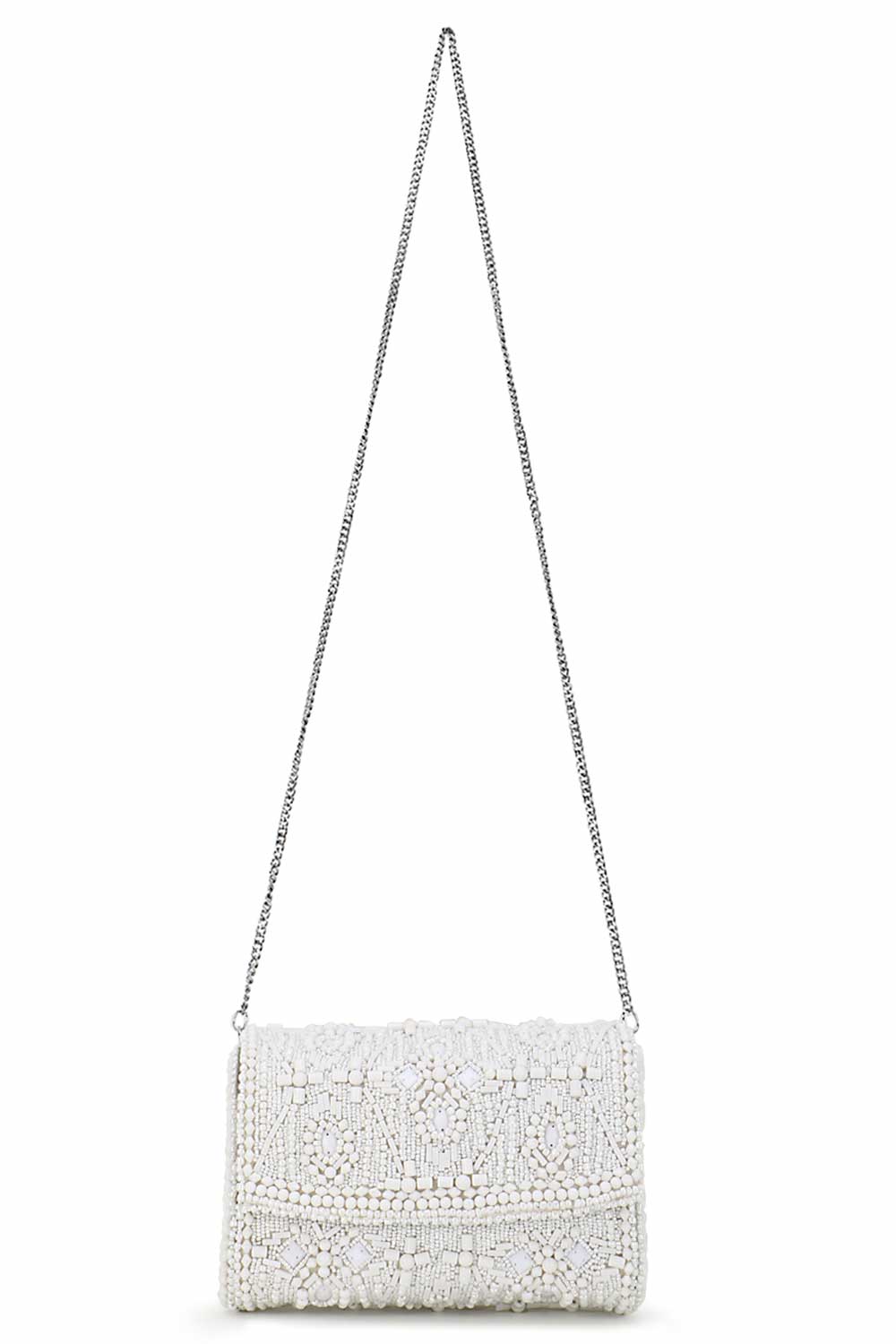 Designer White & Silver Beadwork Clutch