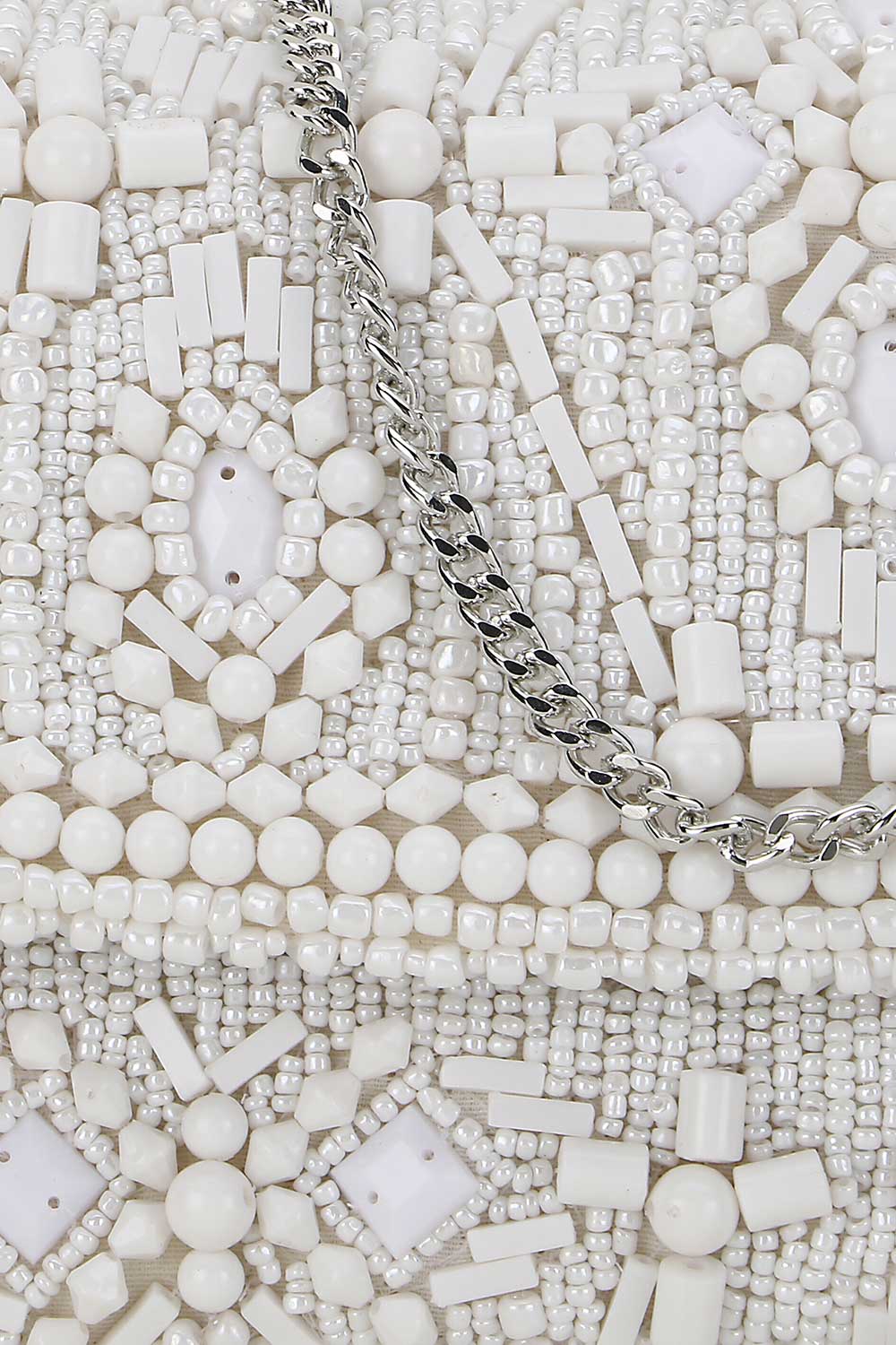 Designer White & Silver Beadwork Clutch