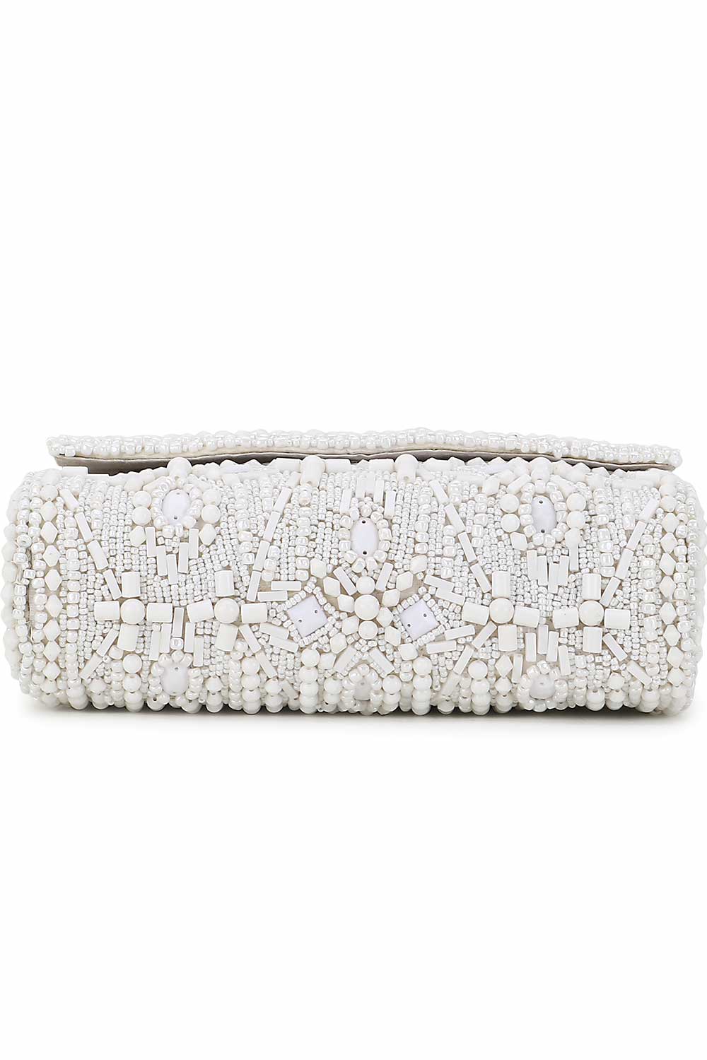 Designer White & Silver Beadwork Clutch