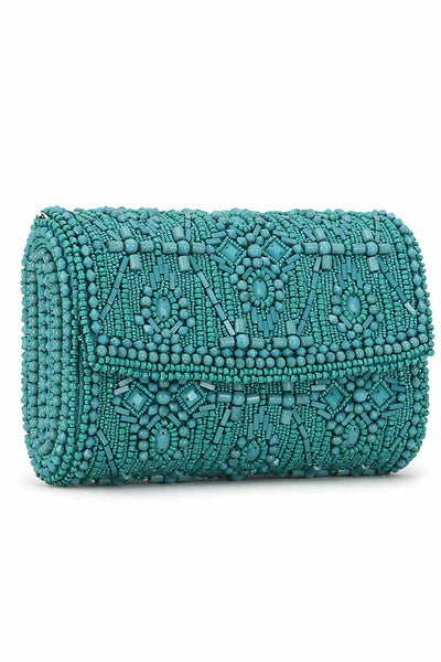 Designer Turquoise & Silver Beadwork Purse