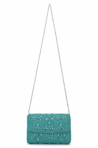 Designer Turquoise & Silver Beadwork Purse