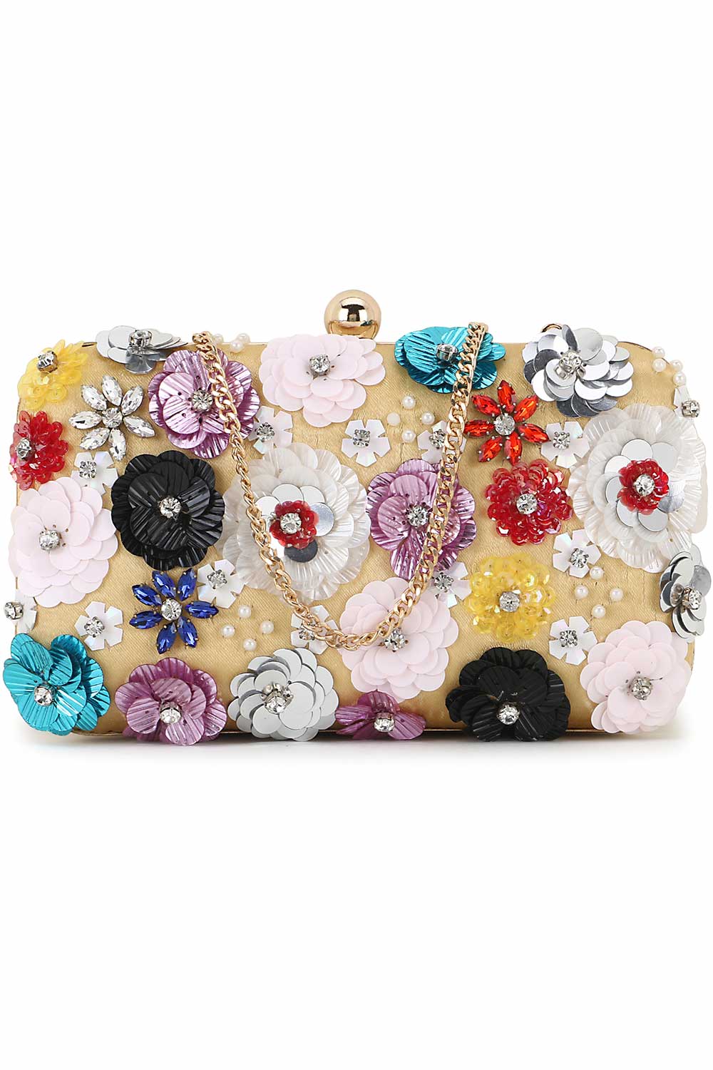 Designer Yellow Pop-out Beadwork Floral Clutch