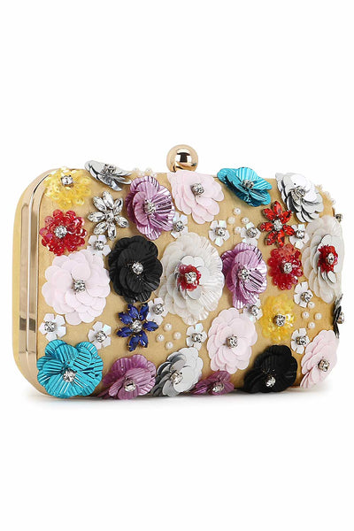 Designer Yellow Pop-out Beadwork Floral Clutch