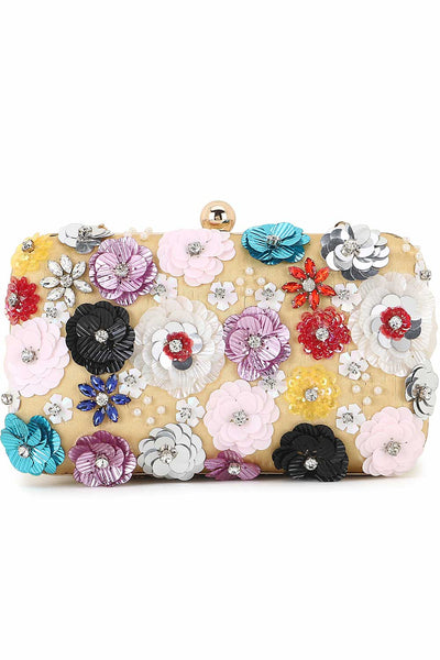 Designer Yellow Pop-out Beadwork Floral Clutch