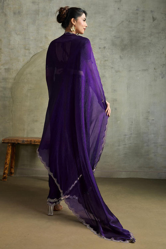 Melia Purple Chiffon  Embellished Zarkan Border Ready to Wear Saree