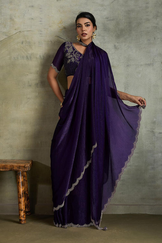 Melia Purple Chiffon  Embellished Zarkan Border Ready to Wear Saree