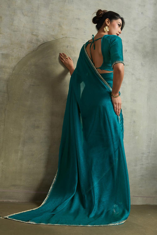 Melia Teal Blue Chiffon Embellished Zarkan Border Ready to Wear Saree
