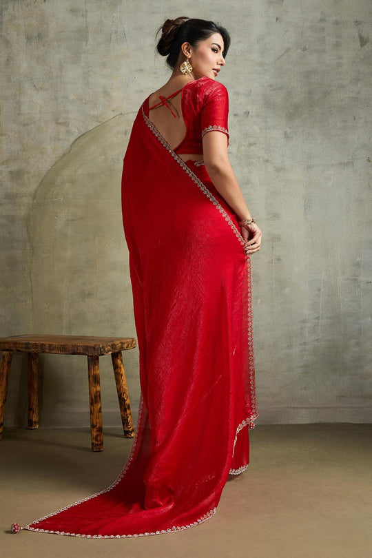 Melia Red Chiffon Embellished Zarkan Border Ready to Wear Saree