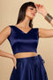 Amiya Dark Blue Satin Comfort Stretch™  V Neck Sleeveless Blouse