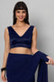 Ana Dark Blue Satin Comfort Stretch™  Deep V Sleeveless Blouse with Bow