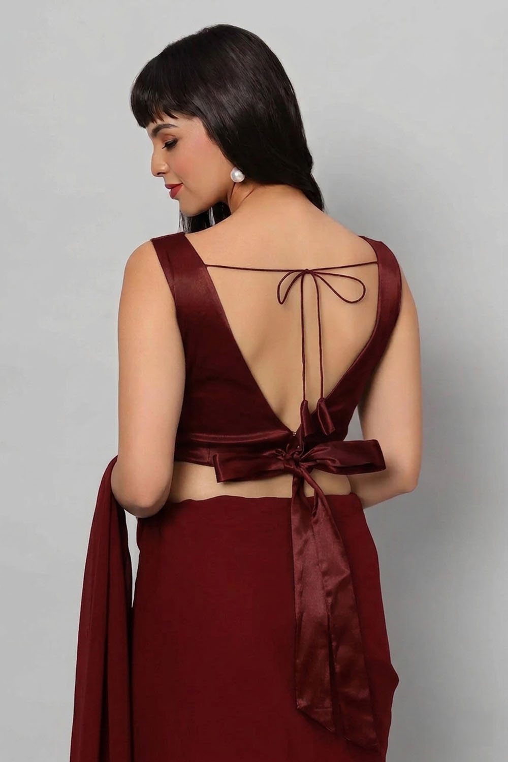 Ana Red Satin Comfort Stretch™  Deep V Sleeveless Blouse with Bow