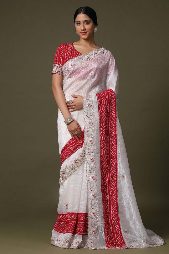 Nisha White Tissue with Embellished Border Ready to Wear Saree