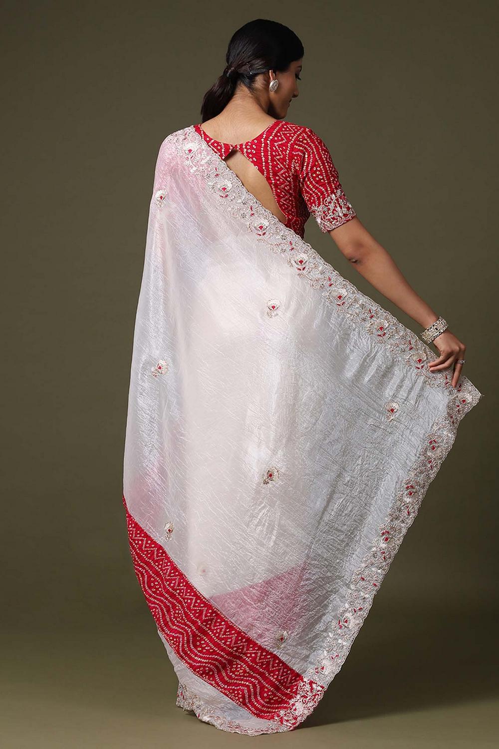 Nisha White Tissue with Embellished Border Ready to Wear Saree