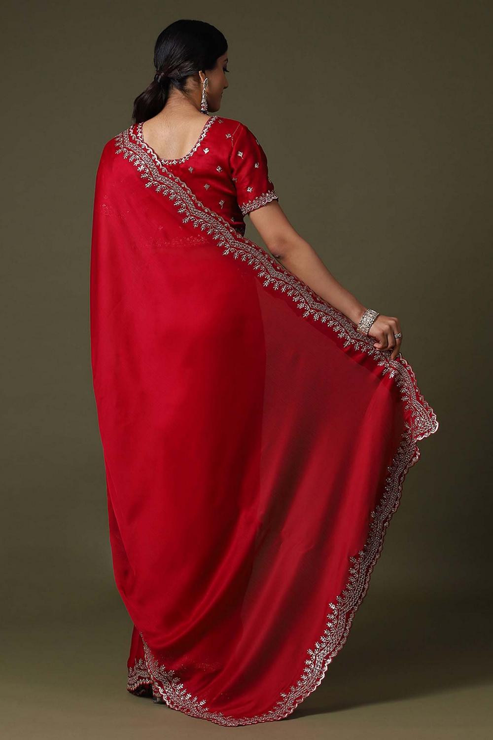 Tina Red Satin Silk with Embroidery work Ready to Wear Saree