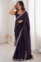 Ella Dark Purple Silk Foil Work Ready to Wear One Minute Saree