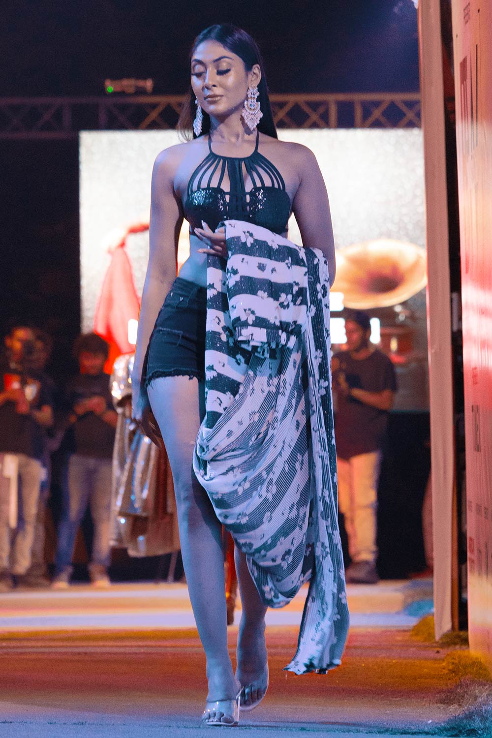 Mira Black Georgette Stripered with Sequins Ready to Wear One Minute Saree