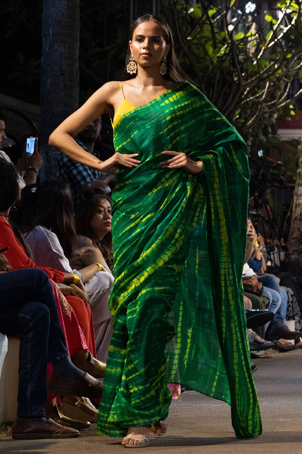 Gia Green & Yellow Tie Dye Georgette Silk One Minute Saree