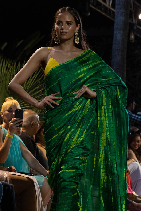 Gia Green & Yellow Tie Dye Georgette Silk One Minute Saree