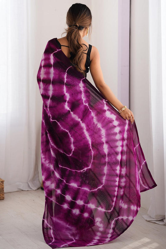 Astrid Magenta Georgette Tie and Dye Ready to Wear Saree