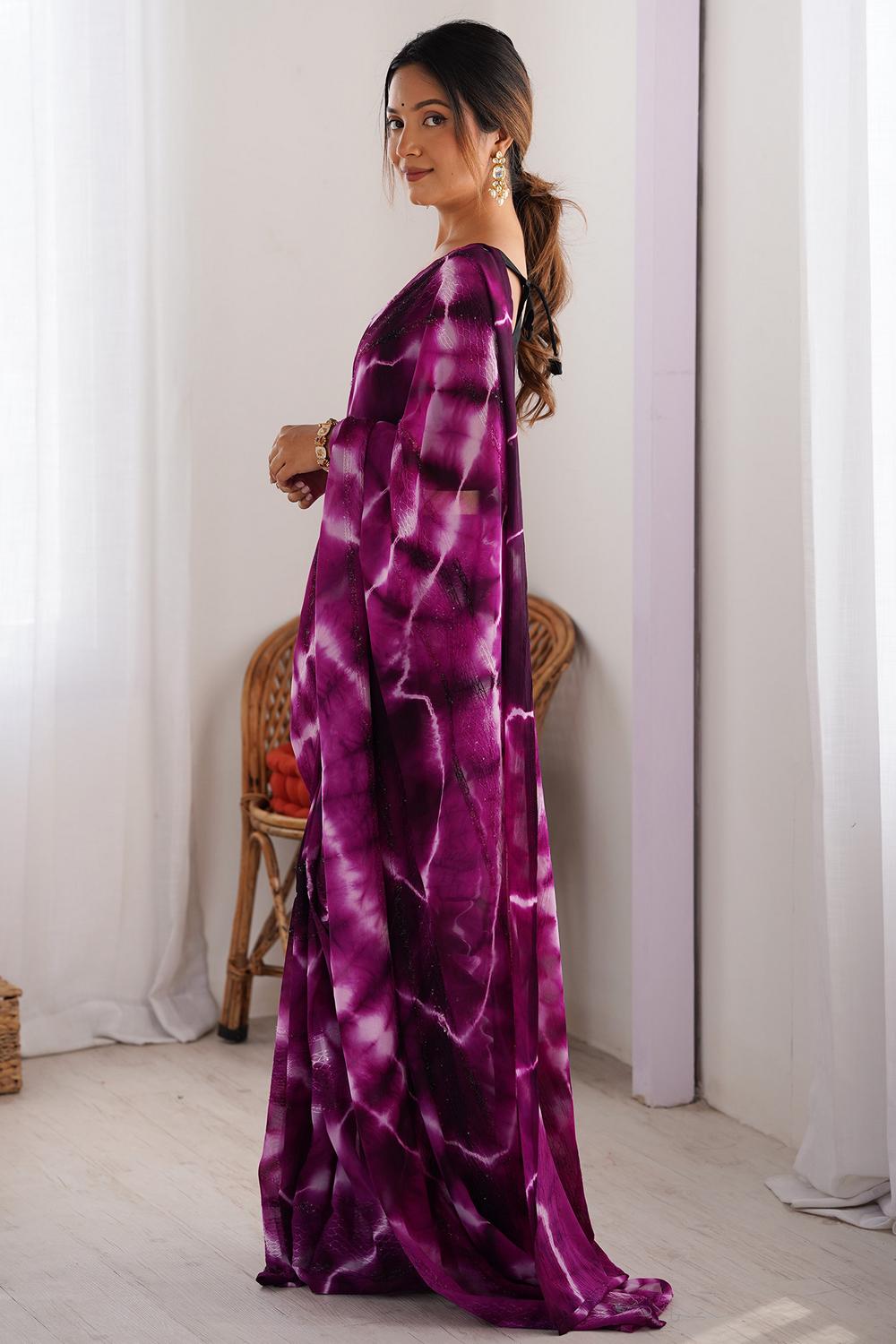 Astrid Magenta Georgette Tie and Dye Ready to Wear Saree