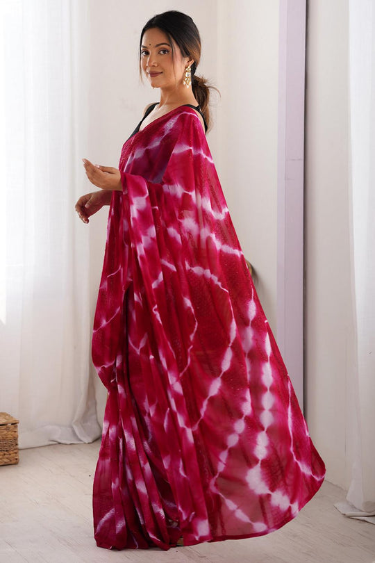 Astrid Hot Pink Georgette Tie and Dye Ready to Wear Saree