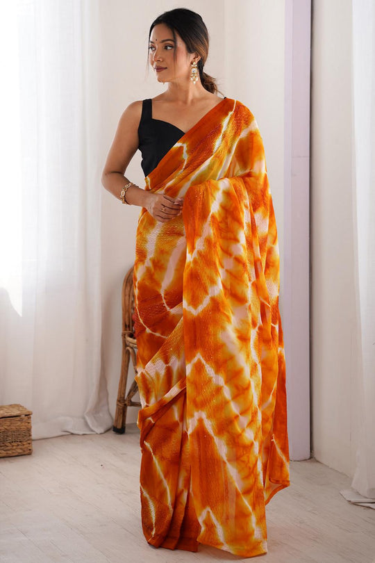 Astrid Orange Georgette Tie and Dye Ready to Wear Saree