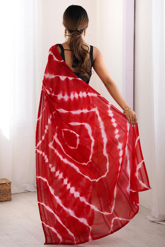 Astrid Red Georgette Tie and Dye Ready to Wear Saree