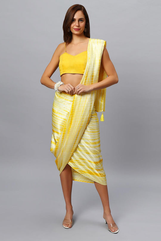 Avril Yellow Modal Satin Tie Dye Sarong Saree