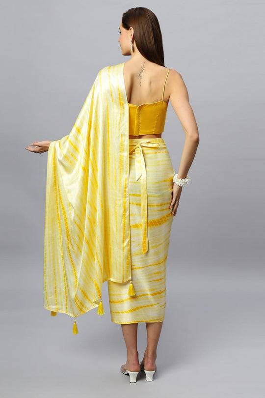 Avril Yellow Modal Satin Tie Dye Sarong Saree