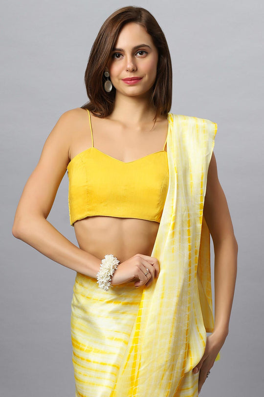 Avril Yellow Modal Satin Tie Dye Sarong Saree