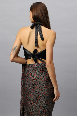 Amara Halter V-Neck Tie back Satin Silk Blouse