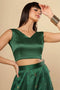 Amiya Bottle Green Satin Comfort Stretch™  V Neck Sleeveless Blouse