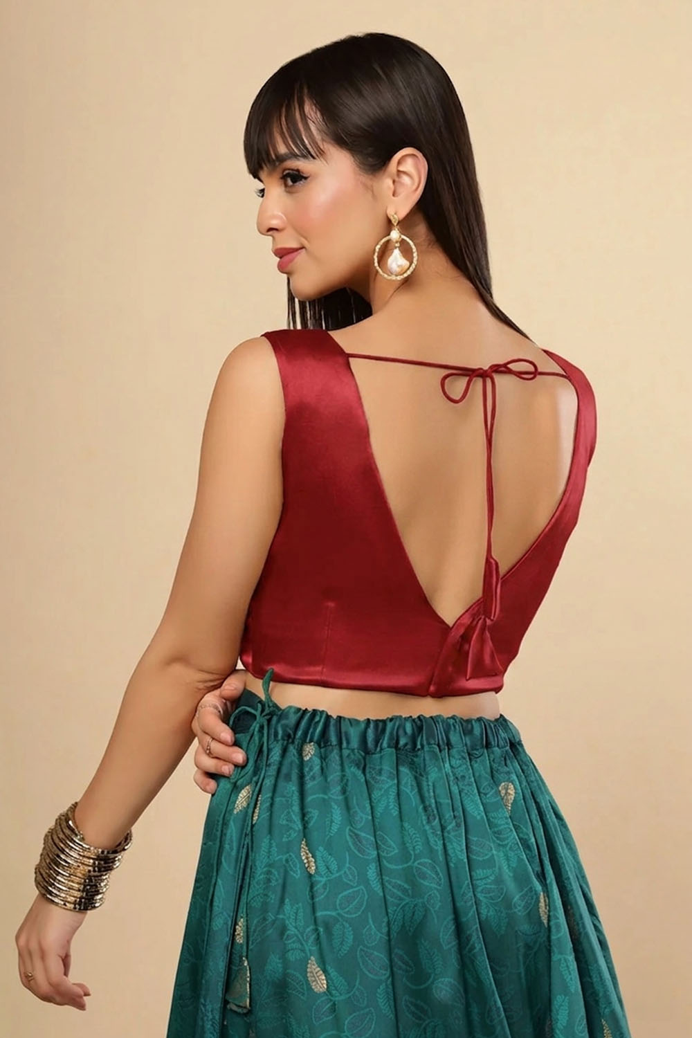 Amiya Red Satin Comfort Stretch™  V Neck Sleeveless Blouse