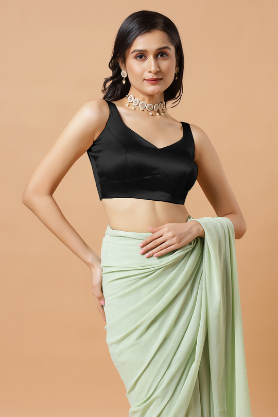 Aria Black Thin Strap Sleeveless Satin Comfort Stretch™ Blouse