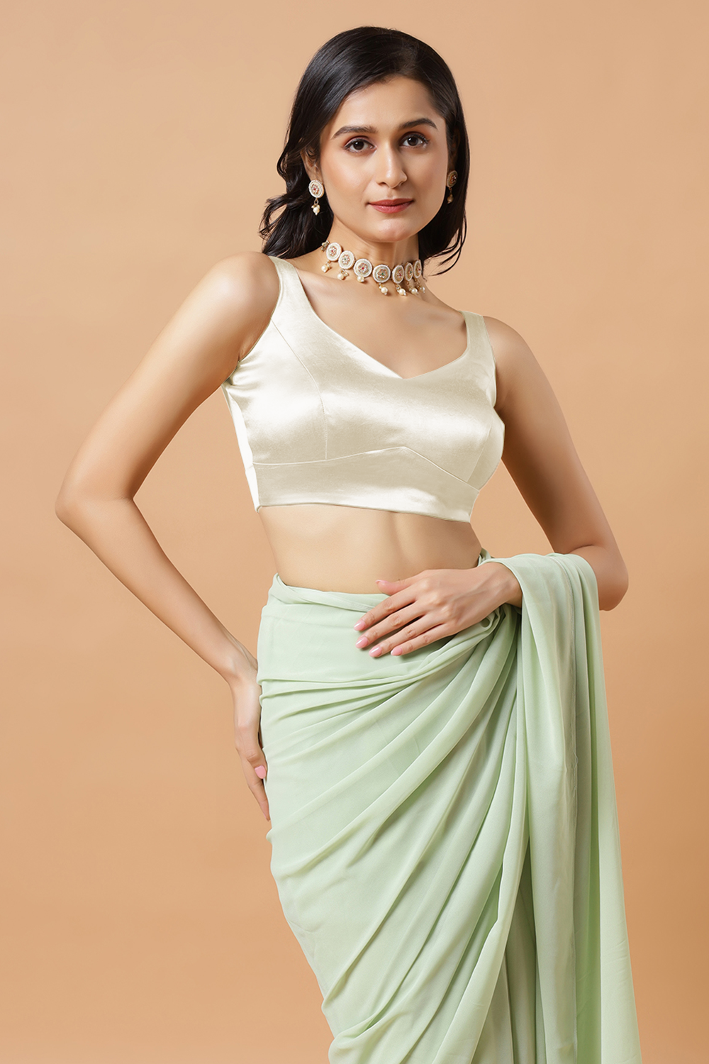 Aria Off White Thin Strap Sleeveless Satin Stretch Blouse