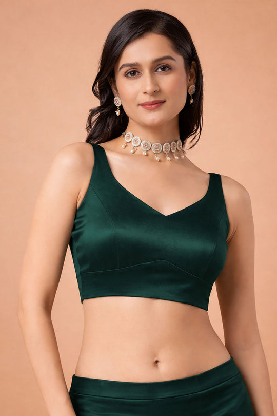 Aria Bottle Green Thin Strap Sleeveless Satin Comfort Stretch™ Blouse