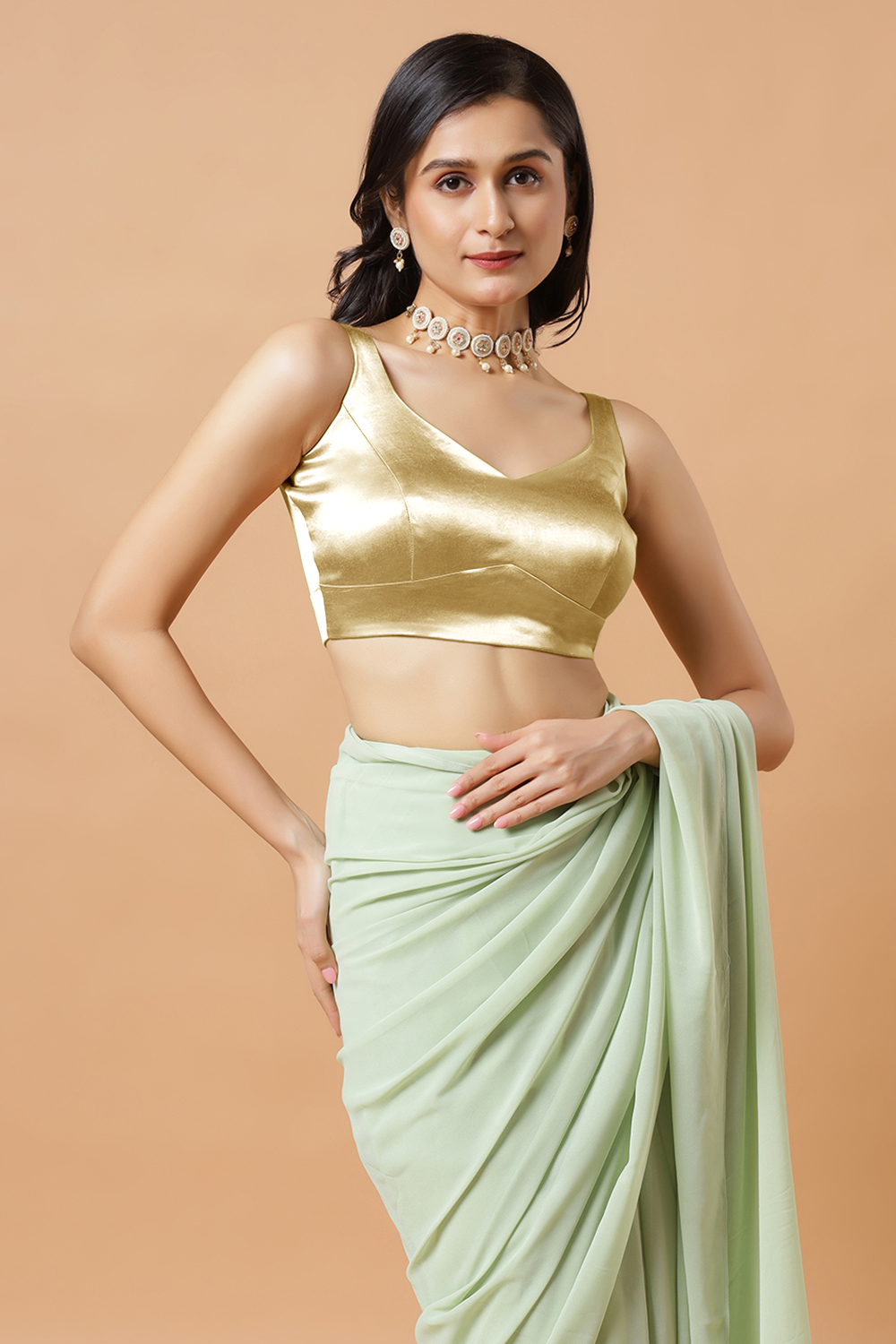Aria Light Gold Thin Strap Sleeveless Satin Stretch Blouse