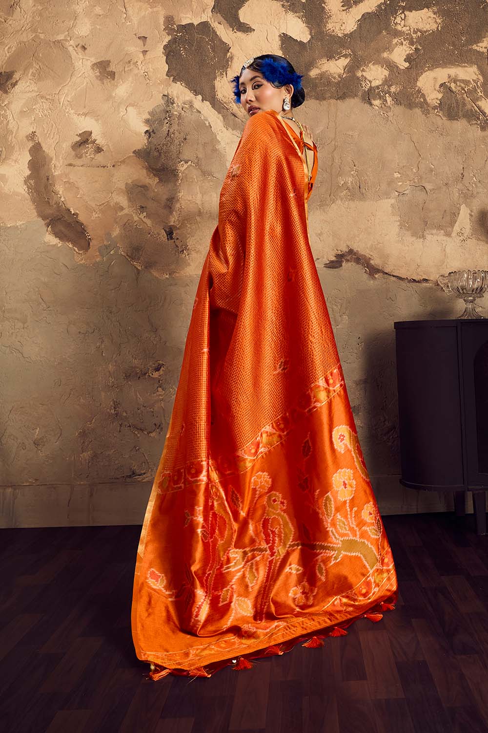 Dosia Burnt Orange Handloom Weaving Silk Saree with Zari Border Ready to Wear Saree
