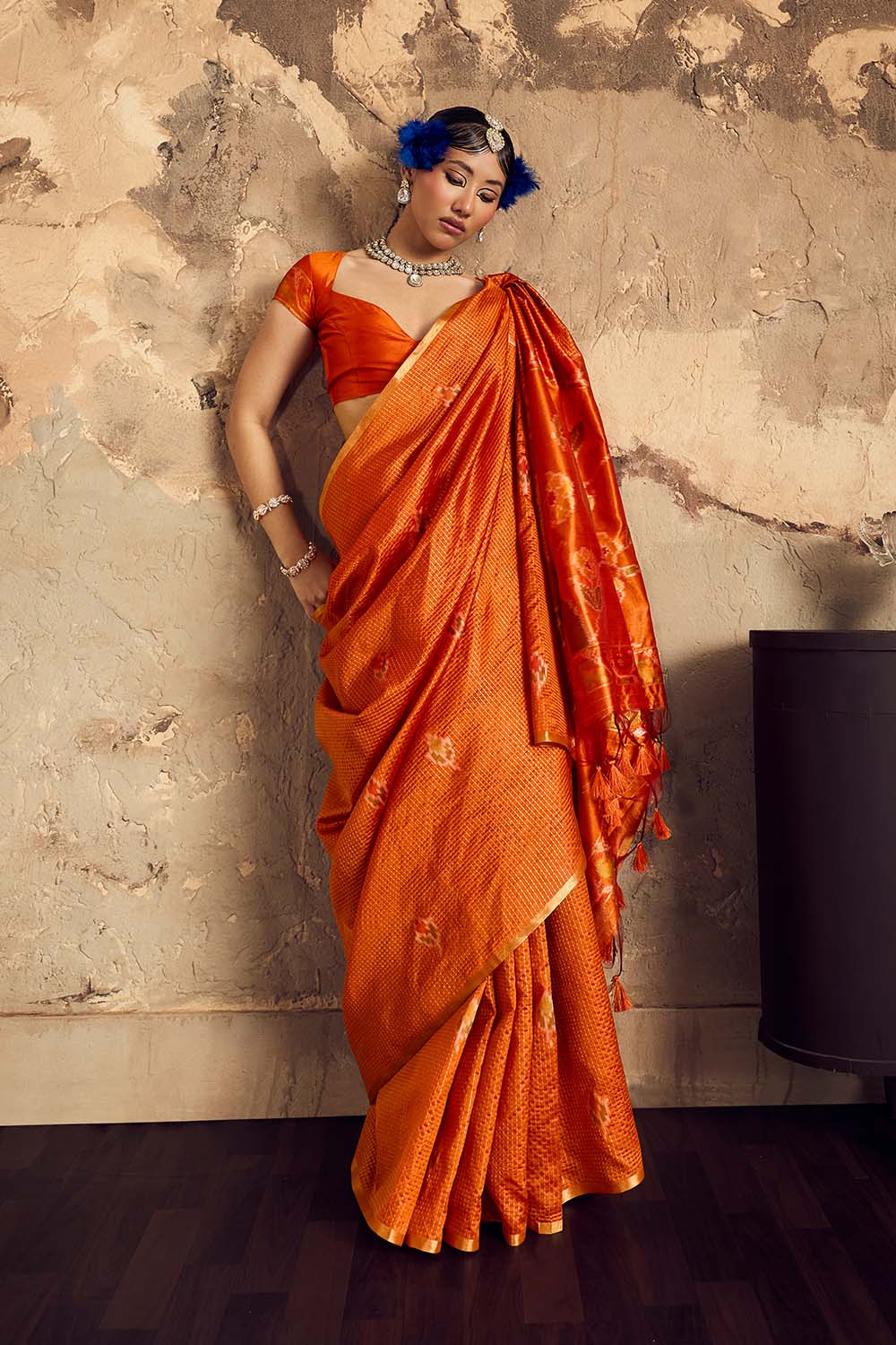 Dosia Burnt Orange Handloom Weaving Silk Saree with Zari Border Ready to Wear Saree