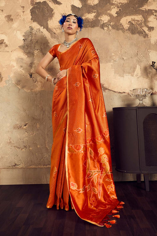 Dosia Burnt Orange Handloom Weaving Silk Saree with Zari Border Ready to Wear Saree