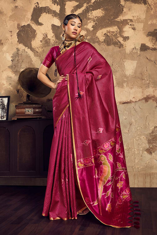 Dosia Rani Pink Handloom Weaving Silk Saree with Zari Border Ready to Wear Saree