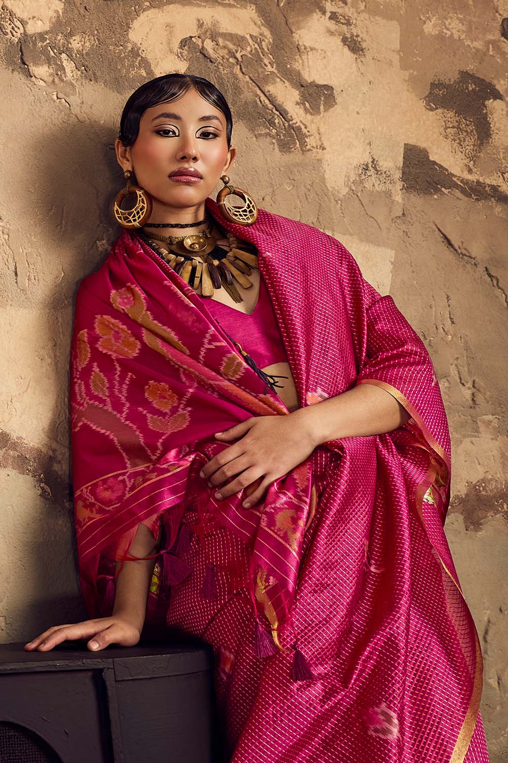 Dosia Rani Pink Handloom Weaving Silk Saree with Zari Border Ready to Wear Saree