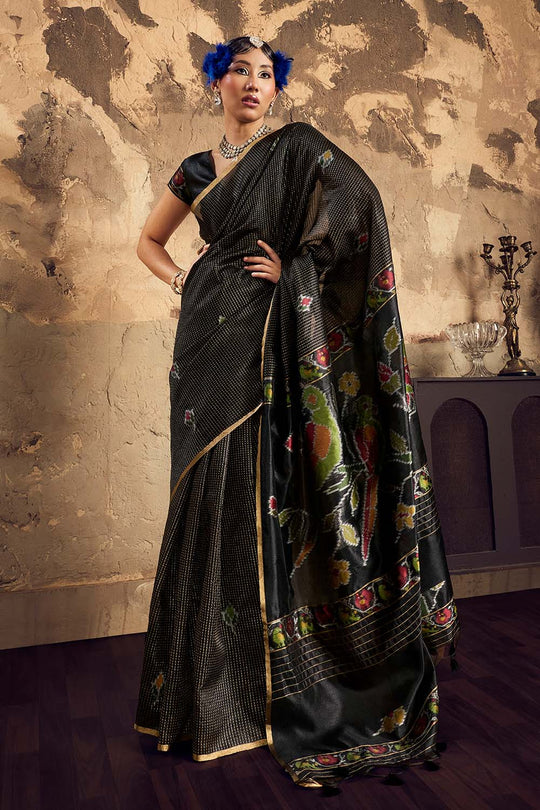 Dosia Black Handloom Weaving Silk Saree with Zari Border Ready to Wear Saree