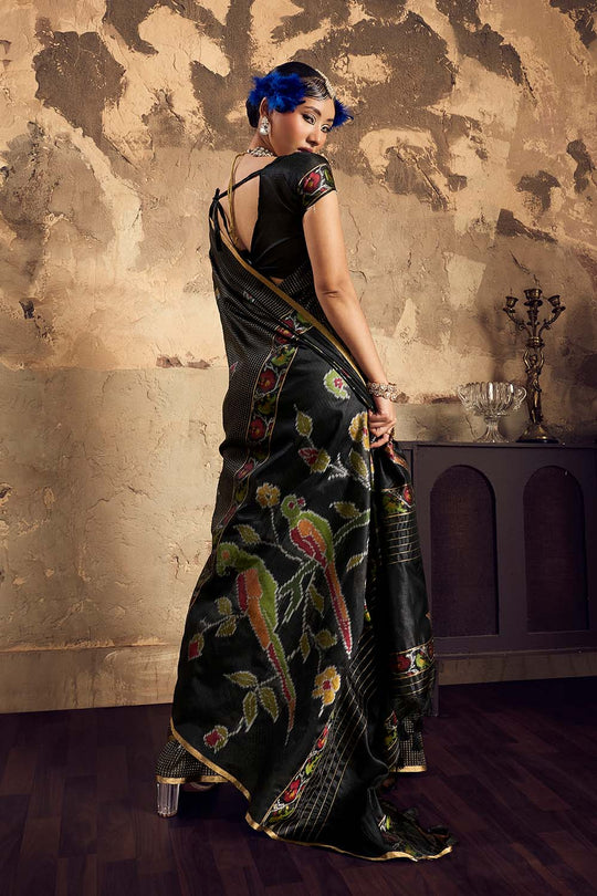 Dosia Black Handloom Weaving Silk Saree with Zari Border Ready to Wear Saree