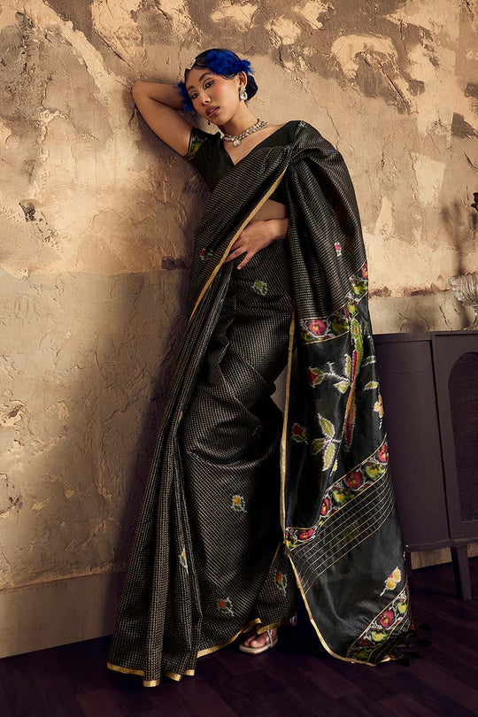Dosia Black Handloom Weaving Silk Saree with Zari Border Ready to Wear Saree