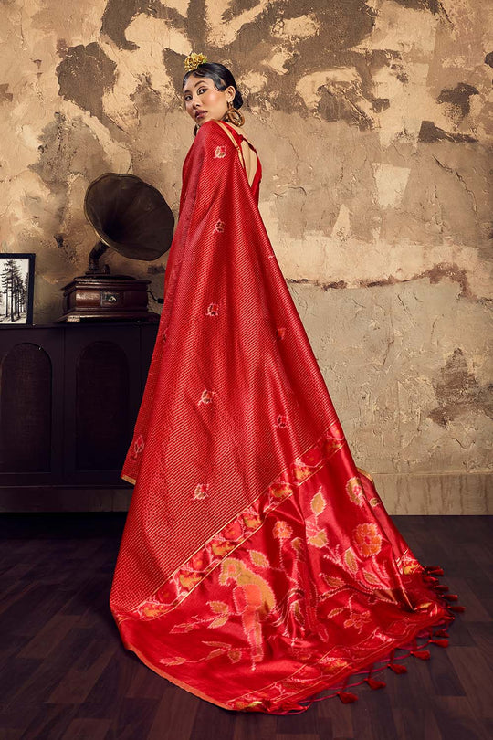 Dosia Classic Red Handloom Weaving Silk Saree with Zari Border Ready to Wear Saree
