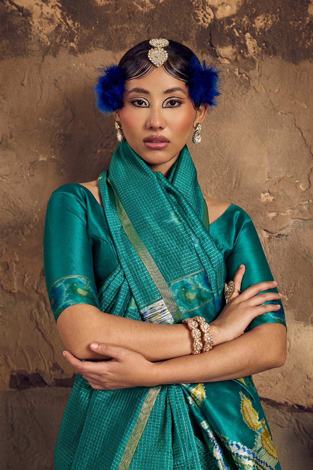 Dosia Teal Green Handloom Weaving Silk Saree with Zari Border Ready to Wear Saree