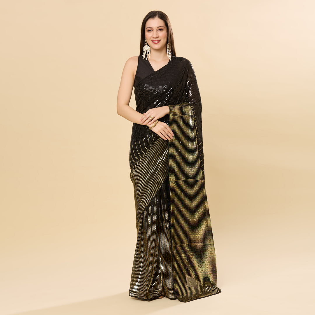 Bianca Black Sequins Designer Georgette Ready to Wear Saree
