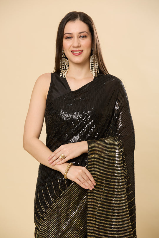 Bianca Black Sequins Designer Georgette Ready to Wear Saree